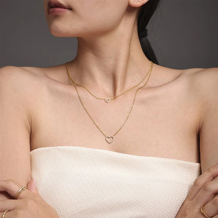 CZ Double Layer Heart Necklace