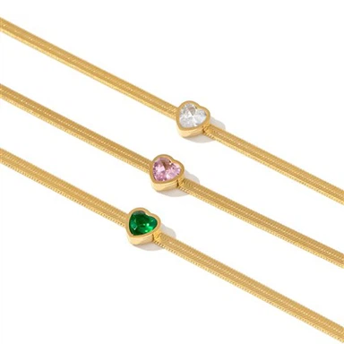 지르콘 하트 헤링본 팔찌