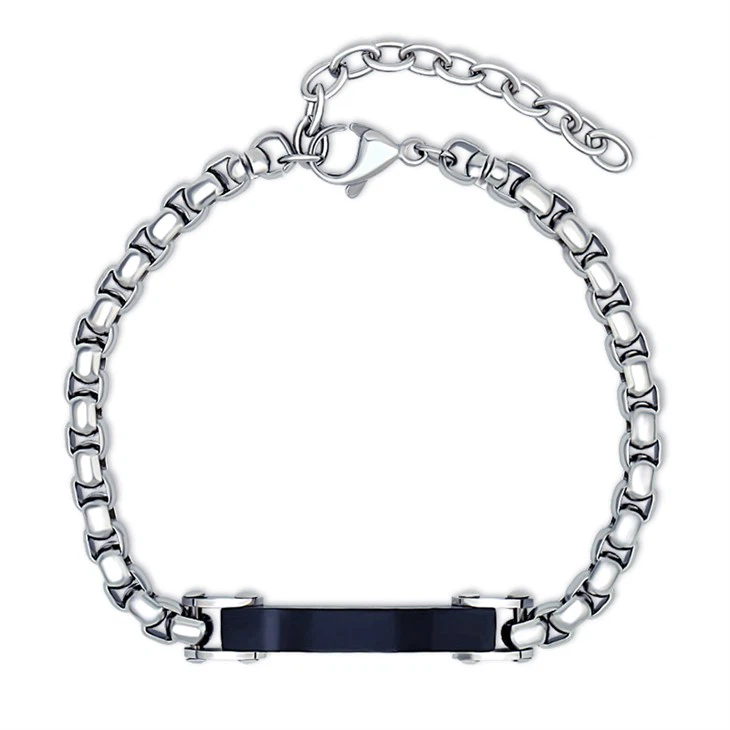 블랙 도금 바 스퀘어 박스 체인 팔찌