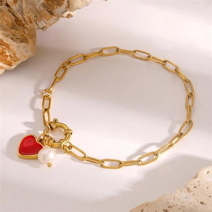 Enamel Heart Paperclip Bracelet
