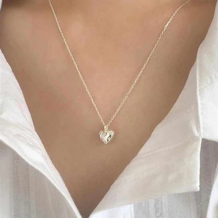 Puffed Pave Heart Necklace