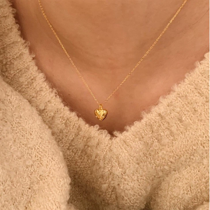 Puffed Pave Heart Necklace