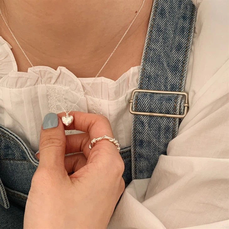 Puffed Pave Heart Necklace