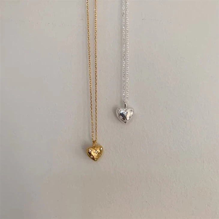 Puffed Pave Heart Necklace