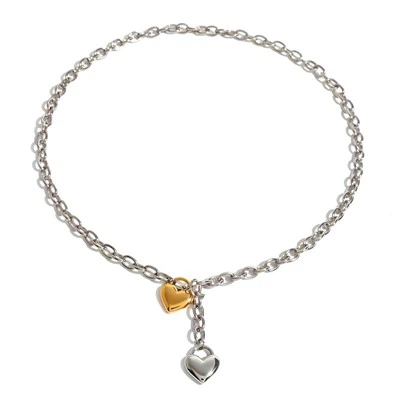 두 톤 퍼프 하트 목걸이